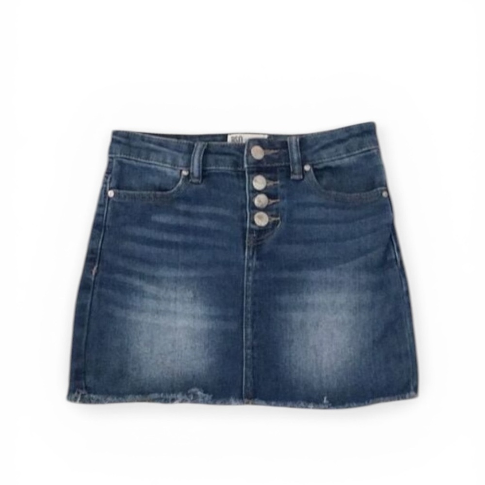 Blue Denim Skirt Button front Mini Skirt Cut off Distressed Size Small youth